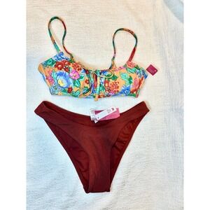 Bikini Set - Xhilaration Tunneled Tie-Front Bralette & Textured Cheeky Bikini
